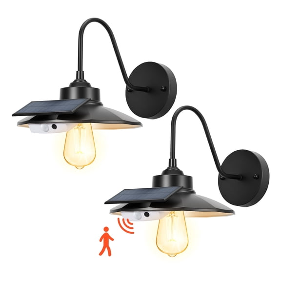 VEVOR Solar Outdoor Barn Light, 3 Lighting Modes and Motion Sensor, 2-Pack Gooseneck Light Fixture, Farmhouse Wall Sconce, with E27 Bulb Compatible, Waterproof for Porch, House, Entryway, Black