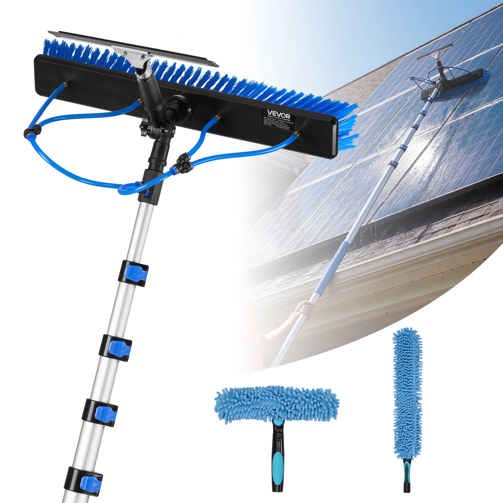 Solar Panel Cleaner Kit VEVOR Solar Panel Cleaning Kit, 33 ft, Water Fed Pole Kit with Cleaning ...