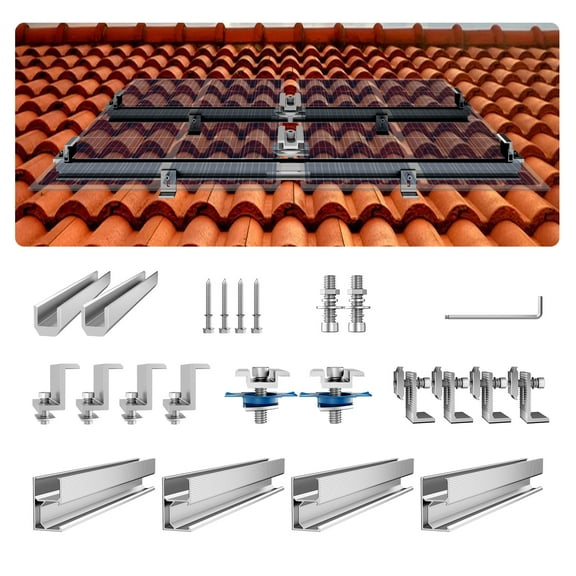 VEVOR Solar Panel Mounting Brackets, Solar Panel Mount Kit with 4 x 30" Aluminum Rails, 4 End Clamps and 2 Mild Clamps, Solar Panel Mount Brackets for Metal Roof, Concrete Roof, Wood Roof, Tile Roof