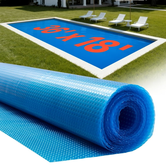VEVOR Solar Pool Cover, 36x18ft Rectangle Pool Bubble Cover, 8 Mil Pools Solar Blanket with Bubble & PE Material, Daytime Heat Absorption, Nighttime Heat Retention, Heat Retaining Solars Covers, Blue