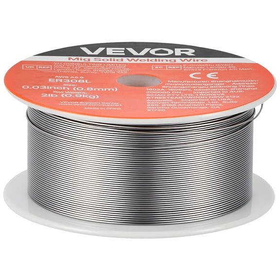 VEVOR Solid MIG Welding Wire, ER308L 0.03-inch 2 LBS, Low Spatter Stainless Steel Welding Wire with High Feedability for All-Position Gas Shielded Welding