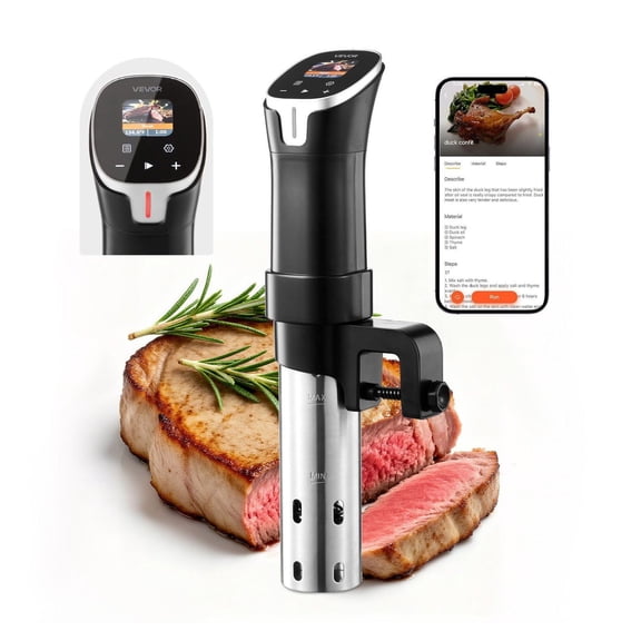 VEVOR Sous Vide Precision Cooker, 1100W Sous-Vide Cooking Machine, WIFI Immersion Circulator with 10 Preset Recipes, LCD Touchscreen, Fast-Heating, Accurate Temperature & Timer, App Control