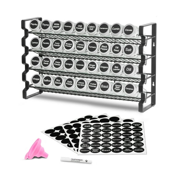 VEVOR Spice Rack Organizer for Cabinet, Spice Organizer with 36 Empty Spice Jars, Lids, Spice Labels, and Funnel Complete Set, Seasoning Organizer for Countertop, Kitchen, Pantry, Cupboard, 18x11 in