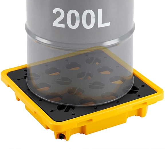 VEVOR Spill Containment Pallet, 1 Drum Low Profile Spill Containment Modular Platform, 11.4 Gallon Sump, 1543 lbs Load Capacity, Heavy-Duty Polyethylene Tray with Drain, 26.4" x 26.6" x 5.9", Yellow