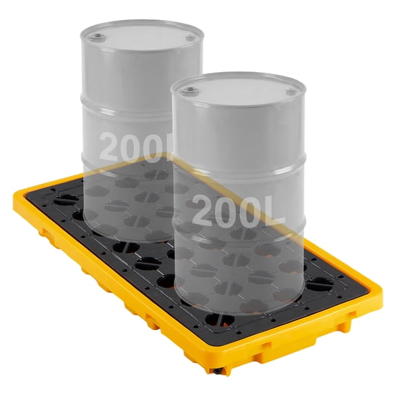 VEVOR Spill Containment Pallet, 2 Drum Low Profile Spill Containment Modular Platform, 21 Gallon Sump, 4409 lbs Load Capacity, Heavy-Duty Polyethylene Tray with Drain, 51.8" x 26.8" x 5.9", Yellow