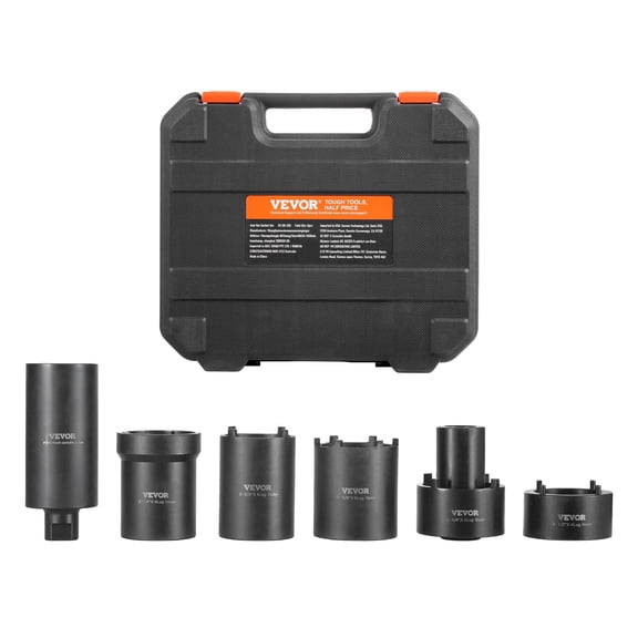 VEVOR Spindle Nut Socket Tool Kit, 1/2 inch Drive 6 Piece Axle Hub Nut Socket Set, for Toyota, Ford, 4WD Vehicles and GM Vehicles, with Storage Case, Axle Spindle Nut Retainers Remover