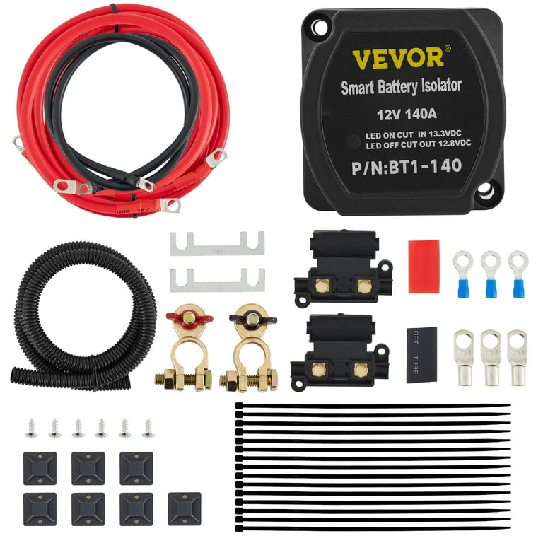VEVOR Split Charge Relay Kit, 6mtr 12V, Automatic Dual Battery Isolator Kit with 140Amp Voltage Sense Relay VSR, Compatible with RV Marine Car Vehicle
