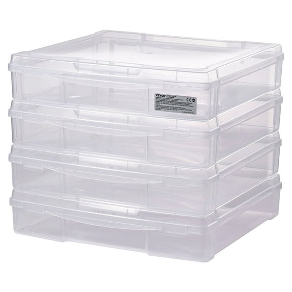 VEVOR Stackable Clear Plastic Storage Boxes – 4-Pack for Scrapbook Paper and Board Games