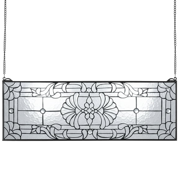 VEVOR Stained Glass Window Panel, 35.2" x 13" Tiffany Style Hanging Transom Window Panel with Chain, Large Horizontal Rectangle Stain Glass, Vintage Traditional Art Handcrafts for Kitchen Home Decor