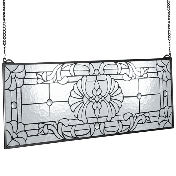 VEVOR Stained Glass Window Panel, 35.2" x 13" Tiffany Style Hanging Transom Window Panel with Chain, Large Horizontal Rectangle Stain Glass, Vintage Traditional Art Handcrafts for Kitchen Home Decor
