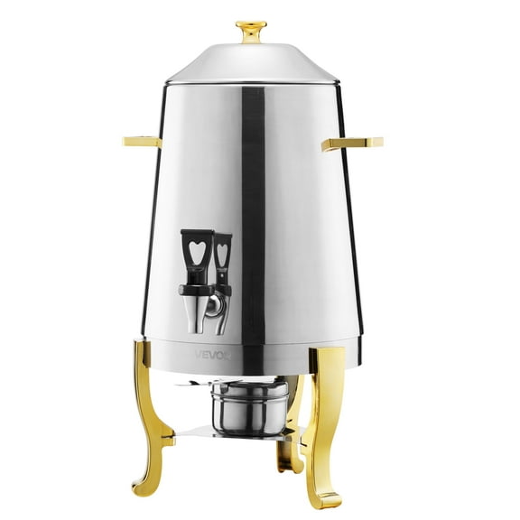VEVOR Stainless Steel Beverage Dispenser, 3.4 Gallon Drink Dispenser with Alcohol Burner, Hot & Cold Drink Dispensers with Spigot for Coffee Tea Hot Water, Ideal for Restaurants, Hotels, Parties