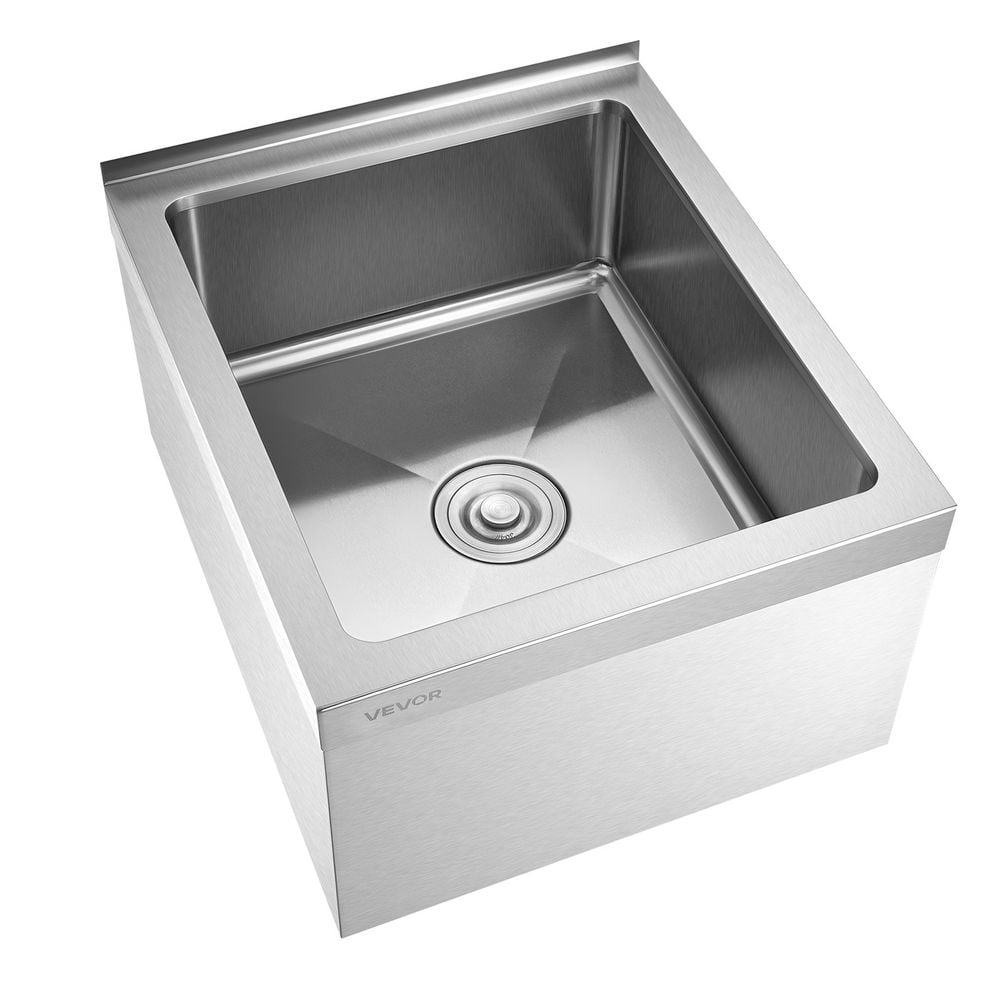 VEVOR Stainless Steel Floor Mop Sink, 22 x 19 x 12 in, 304 Stainless Steel, with Backsplash, 3-in-1 Filter and Wall-Mounted Bracket, X-Shaped Groove for Quick Drainage, for Balcony and Bathroom