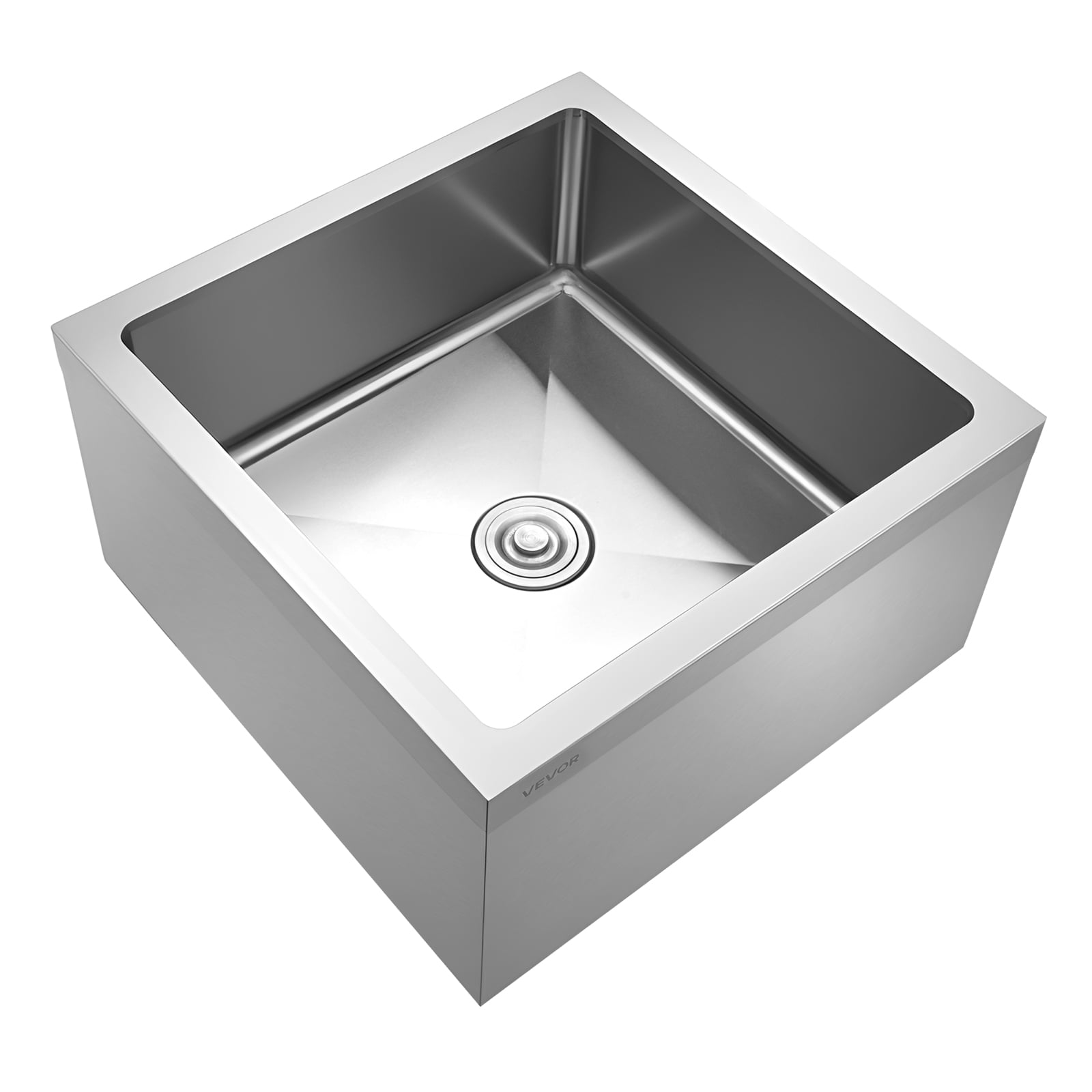 VEVOR Stainless Steel Floor Mop Sink, 24 x 24 x 13 in, 304 Stainless Steel, with 3-in-1 Filter and Wall-Mounted Bracket, X-Shaped Groove for Quick and Smooth Drainage, for Balcony and Bathroom