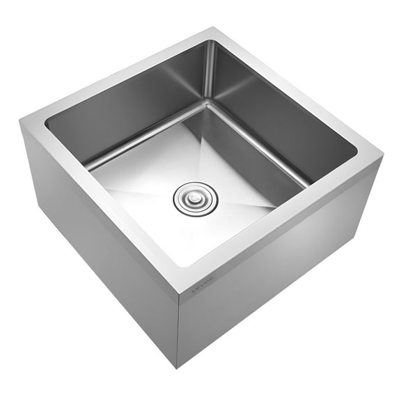 VEVOR Stainless Steel Floor Mop Sink, 24 x 24 x 13 in, 304 Stainless Steel, with 3-in-1 Filter and Wall-Mounted Bracket, X-Shaped Groove for Quick and Smooth Drainage, for Balcony and Bathroom