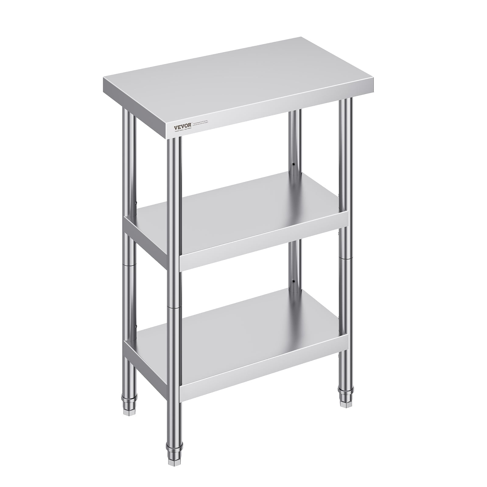 VEVOR Stainless Steel Food Prep Table, 14 x 24 x 34 Inch Commercial Kitchen Worktable, with 2 Adjustable Undershelf, Heavy Duty Prep Table Metal Work Table for BBQ, Kitchen, Home, and Garage