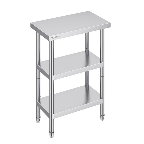 VEVOR Stainless Steel Food Prep Table, 14 x 24 x 34 Inch Commercial Kitchen Worktable, with 2 Adjustable Undershelf, Heavy Duty Prep Table Metal Work Table for BBQ, Kitchen, Home, and Garage