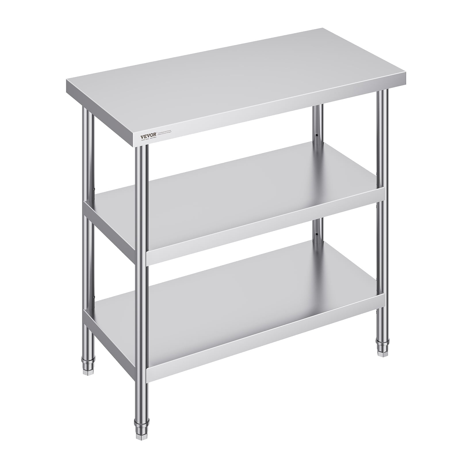 VEVOR Stainless Steel Food Prep Table, 18 x 36 x 34 Inch Commercial Kitchen Worktable, with 2 Adjustable Undershelf, Heavy Duty Prep Table Metal Work Table for BBQ, Kitchen, Home, and Garage