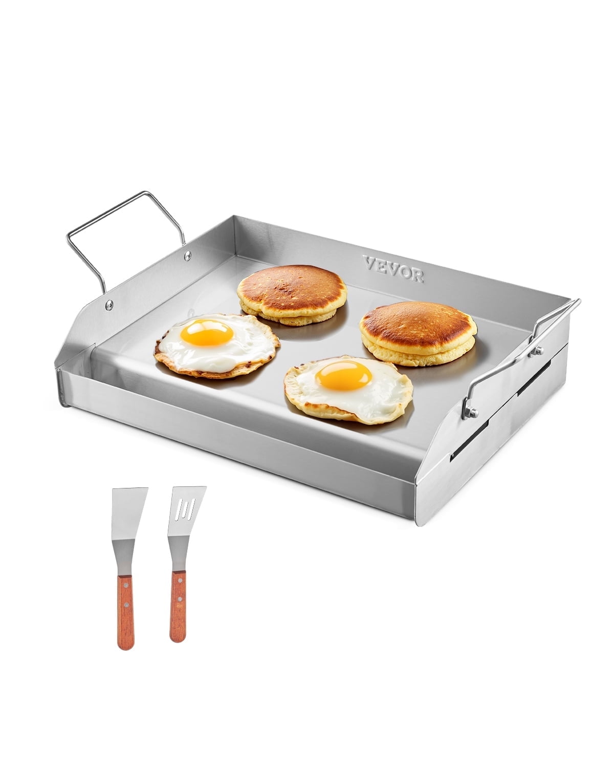 VEVOR Stainless Steel Griddle, 17x13 inch Universal Flat Top Rectangular Plate, Gas Grill Griddle for BBQ Grill, Teppanyaki, Portable Family Cookware with Handle, for Camping Tailgating Party