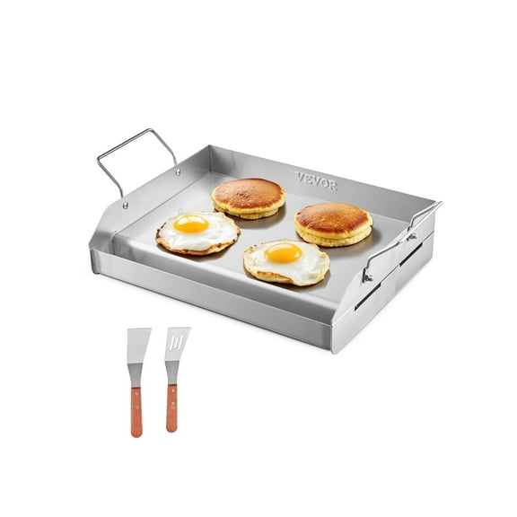 VEVOR Stainless Steel Griddle, 17x13 inch Universal Flat Top Rectangular Plate, Gas Grill Griddle for BBQ Grill, Teppanyaki, Portable Family Cookware with Handle, for Camping Tailgating Party