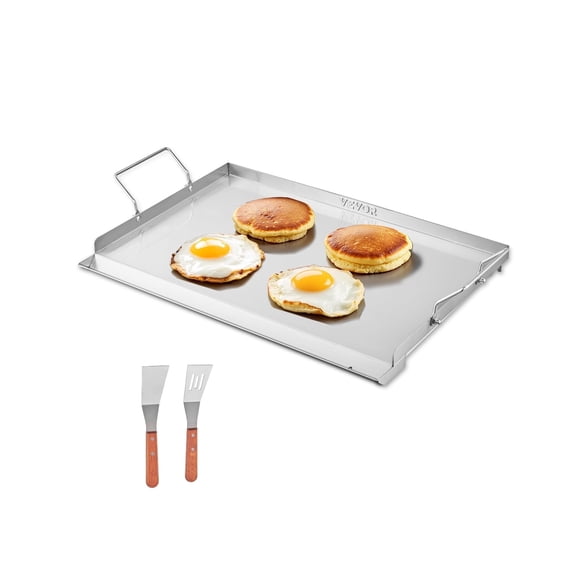 VEVOR Stainless Steel Griddle, 23x16 inch Universal Flat Top Rectangular Plate, Gas Grill Griddle for BBQ Grill, Teppanyaki, Portable Family Cookware with Handle, for Camping Tailgating Party