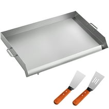 VEVOR Stainless Steel Griddle 32" X 17" Universal Flat Top Rectangular Plate BBQ Charcoal/Gas 2 Handles and Grease Groove Grills for Camping, Tailgating, and Parties, Silver