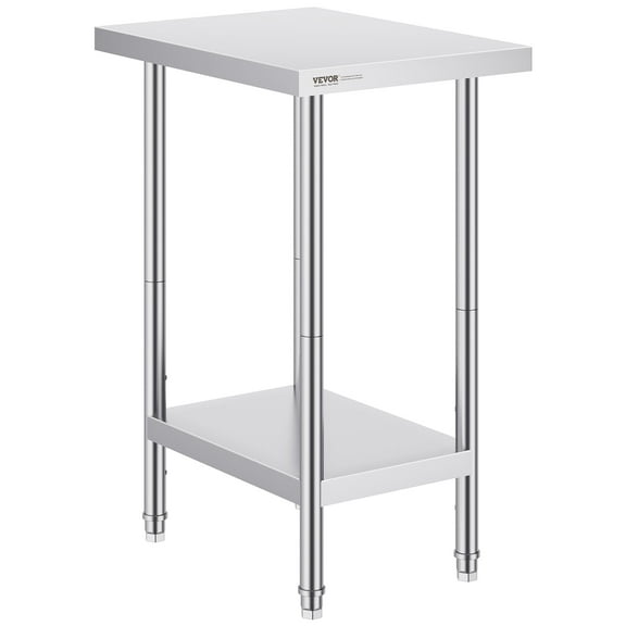 VEVOR Stainless Steel Prep Table, 24 x 18 x 34 Inch, 640 lbs Load Capacity, Heavy Duty Metal Worktable with 3 Adjustable Height Levels, Commercial Workstation for Kitchen Garage Restaurant Backyard