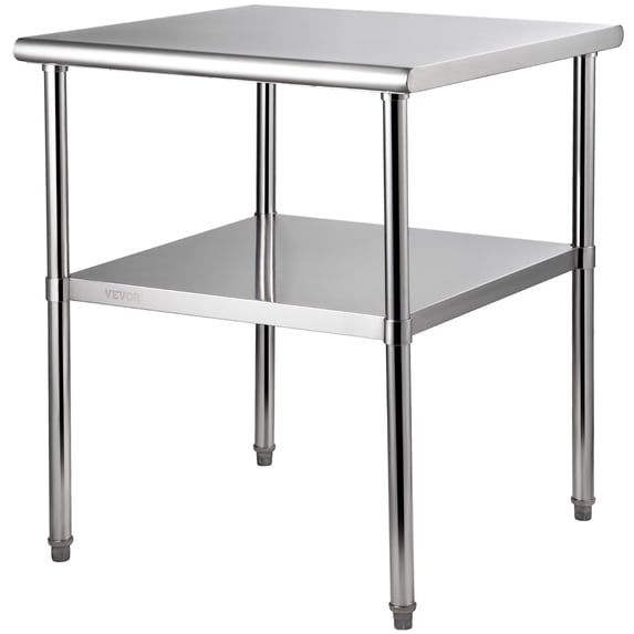VEVOR Stainless Steel Prep Table / Commercial Worktable 30 × 30 × 36 inch;800 lbs Capacity;Stainless Steel with 0.6" Density Board