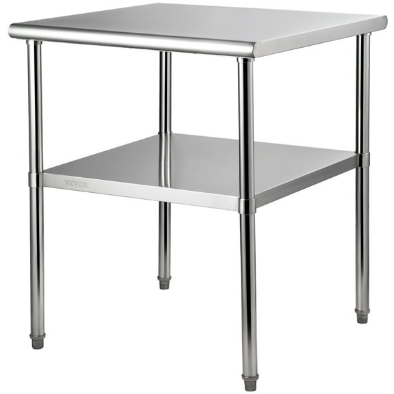 VEVOR Stainless Steel Prep Table, 30 x 30 x 36 inch, 800lbs Load Capacity Heavy Duty Metal Worktable with Adjustable Undershelf & Feet, Commercial Workstation for Kitchen Garage Restaurant Backyard
