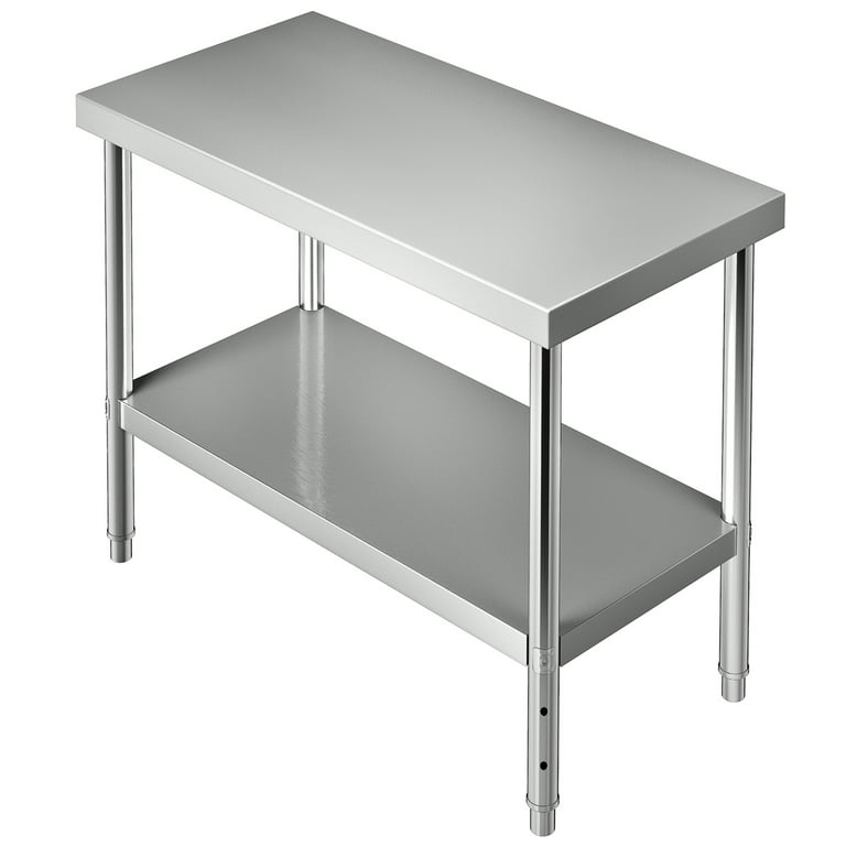 VEVOR Stainless Steel Prep Table, 48 x 18 x 34 inch, 550lbs Load Capacity  Heavy Duty Metal Worktable with Adjustable Undershelf, Commercial