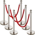 thumbnail image 1 of VEVOR  Stainless Steel Stanchion Post Queue 6pcs, Crowd Control Red Velvet Rope 38inch, Silver Crowd Control Barriers Queue Line, 1 of 9