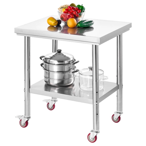 VEVOR Stainless Steel Table, 24 x 30 Inches Food Prep Worktable with Wheels, Kitchen Prep Table with Adjustable Undershelf Workstations for Commercial Kitchen, Restaurant, Hotel and Garage, Outdoor