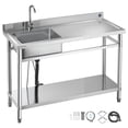 thumbnail image 1 of VEVOR Stainless Steel Utility Sink, Free Standing Single Bowl Commercial Kitchen Sink with Faucet, Utility Right Basin Workbench with Hot & Cold Water Pipe for Garage Restaurant Laundry,47x19.7x37 in, 1 of 9
