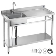 VEVOR Stainless Steel Utility Sink, Free Standing Single Bowl Commercial Kitchen Sink with Faucet, Utility Right Basin Workbench with Hot & Cold Water Pipe for Garage Restaurant Laundry,47x19.7x37 in