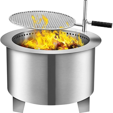 VEVOR Stainless Steel Wood Burning Fire Pit, 22 inch Bonfire Fire Pit Patio Fire Pit with Detachable Grill, Outdoor Fire Pit for Backyards and Camping Park