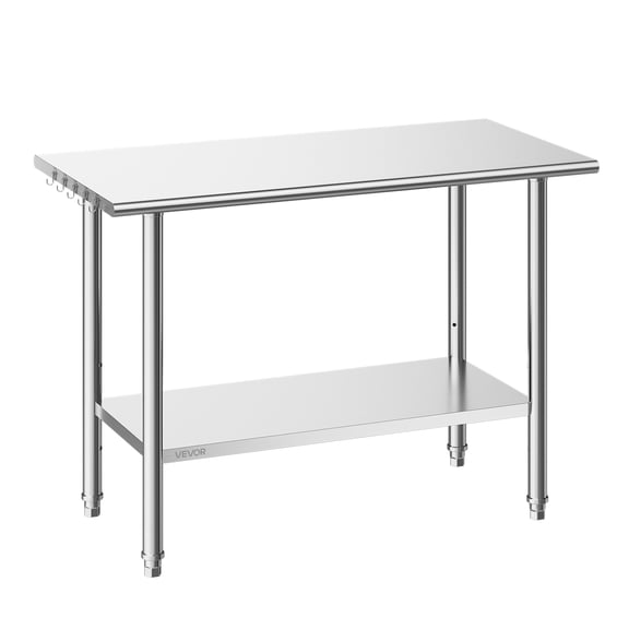 VEVOR Stainless Steel Work Table, 24x48 Inch Food Prep Table, Commercial Kitchen Workstation with Adjustable Undershelf, Metal Heavy Duty Utility Worktable, for Restaurant Home Hotel Garage Outdoor