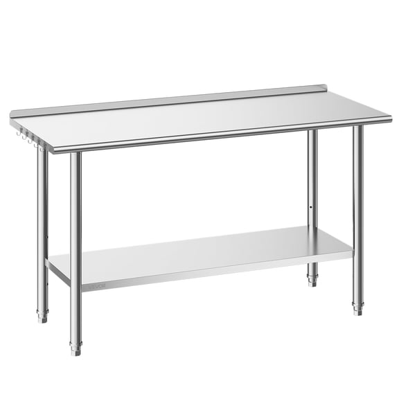 VEVOR Stainless Steel Work Table, 24x60 Inch Food Prep Table with Backsplash, Commercial Kitchen Workstation with Adjustable Undershelf, Metal Heavy Duty Utility Worktable, for Restaurant Home