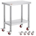 thumbnail image 1 of VEVOR Stainless Steel Work Table 30 x 18 x 34 Inch, 700 LBS Load Capacity with 4 Wheels, 3 Adjustable Height Levels, Heavy Duty Food Prep Worktable for Commercial Kitchen Restaurant, Silver, 1 of 7