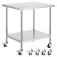 thumbnail image 1 of VEVOR Stainless Steel Work Table 30 x 36 x 38 Inch, with 4 Wheels, 3 Adjustable Height Levels, Heavy Duty Food Prep Worktable for Commercial Kitchen Restaurant, Silver, 1 of 9