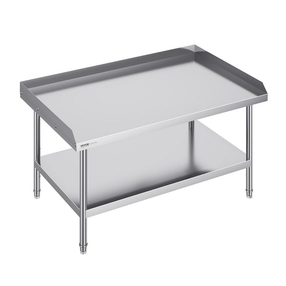 VEVOR Stainless Steel Work Table,30 x 48 x 26 Inch Commercial Food Prep Worktable,3-Sided Backsplash Heavy Duty Prep Worktable,Metal Work Table with Adjustable Height for Restaurant Home Hotel