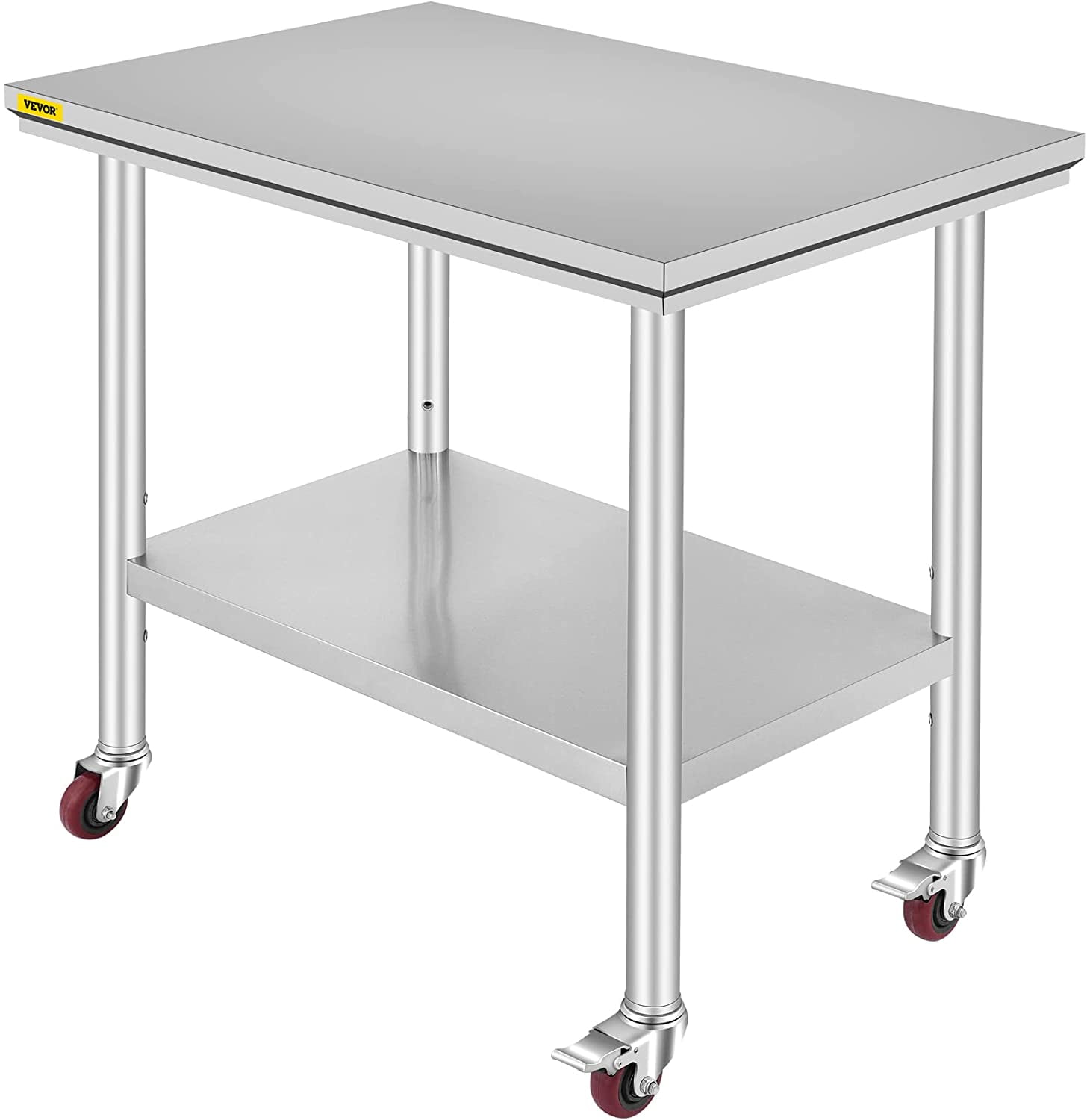 VEVOR Stainless Steel Work Table 36 x 24 inch with 4 Wheels Commercial Food Prep Worktable with Casters Heavy Duty Work Table for Commercial Kitchen