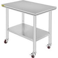 thumbnail image 1 of VEVOR Stainless Steel Work Table 36 x 24 inch with 4 Wheels Commercial Food Prep Worktable with Casters Heavy Duty Work Table for Commercial Kitchen Restaurant, 1 of 10