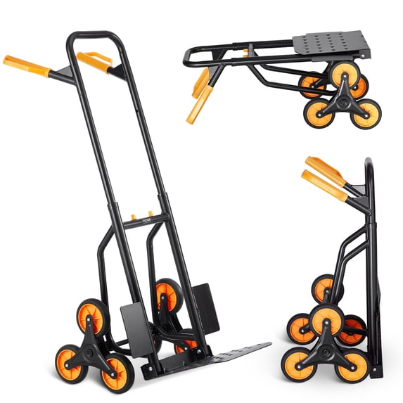 VEVOR Stair Climbing Cart, 440 lbs Capacity Stair Climber Hand Truck and Dolly, Heavy-Duty Folding Trolley Cart with Dual Handle, 6 Wheels & 2 Elastic Ropes for Home Office Shopping Moving Warehouse