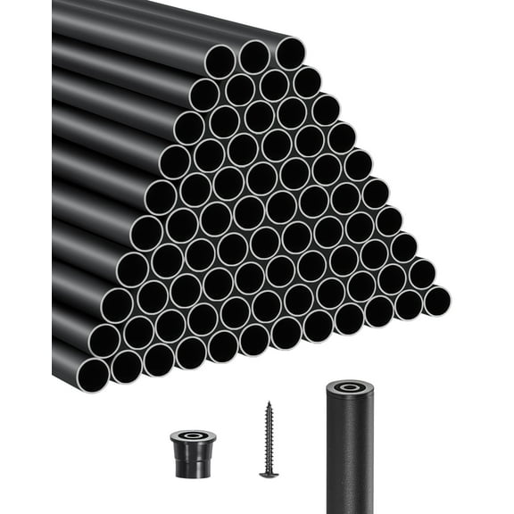 VEVOR Staircase Balusters 101 Pack, 26 In Aluminum Stair Balusters, 3/4 Inch Water-Proof Round Metal Spindle Railing,Hollow Deck Railing with Rail Caps & Screws for Stairs,Porch, Patio, Matte Black