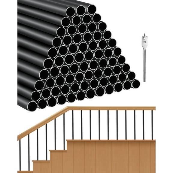 VEVOR Staircase Balusters 101 Pack, 32 In Aluminum Stair Balusters, 3/4 In Rainwater-Proof Round Metal Spindle Railing, Durable Hollow Deck Railing with #19 Drill Bit for Stairs, Porch, Patio, Black