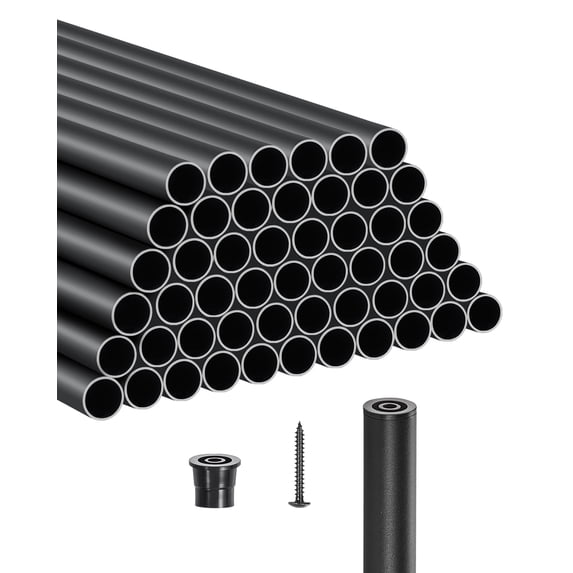 VEVOR Staircase Balusters 51 Pack, 26 In Aluminum Stair Balusters, 3/4 In Water-Proof Round Metal Spindle Railing, Hollow Deck Railing with Rail Caps & Screws for Stairs, Porch, Patio, Fence, Black