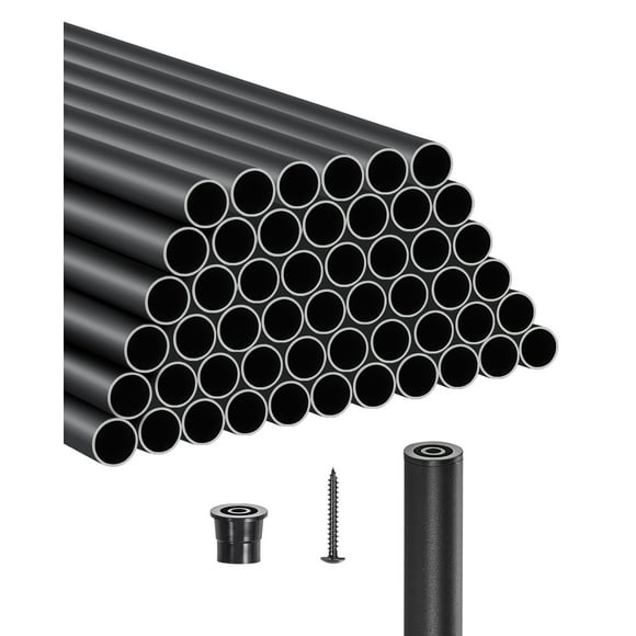 VEVOR Staircase Balusters 51 Pack, 26 In Aluminum Stair Balusters, 3/4 In Water-Proof Round Metal Spindle Railing, Hollow Deck Railing with Rail Caps & Screws for Stairs, Porch, Patio, Fence, Black