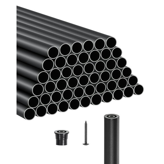 VEVOR Staircase Balusters 51 Pack, 32 In Aluminum Stair Balusters, 3/4 Inch Water-Proof Round Metal Spindle Railing, Hollow Deck Railing with Rail Caps & Screws for Stairs, Porch, Patio, Matte Black