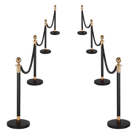 VEVOR Stanchion Post, 8 Pcs Crowd Control Barrier Set with 6 Black Velvet Ropes, Heavy Duty Stainless Steel Stanchion Post Queue with Hollow Base for Theater, Party, Wedding, Exhibition,Event (Black)