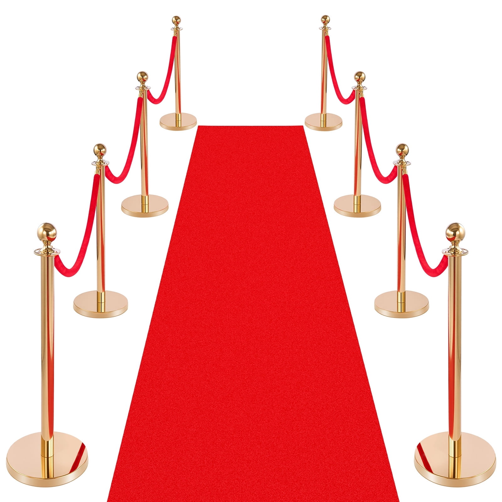 Theater Queue Ropes VEVOR Stanchion Post, 8 Pcs Crowd Control Barrier Set with Red Carpet ...