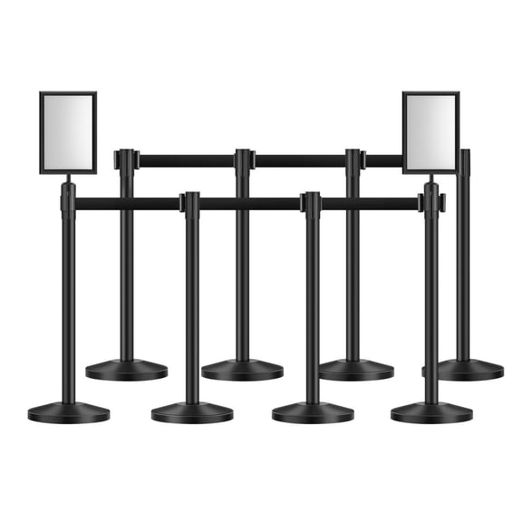 VEVOR Stanchion Post, 8 Pcs Stanchions with Retractable Belts, Carbon Steel Black Stanchions Queue with Sand Injection Hollow Base, Crowd Control Barr